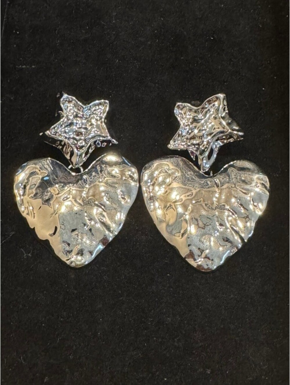 Silver Heart & Star Statement Earrings
